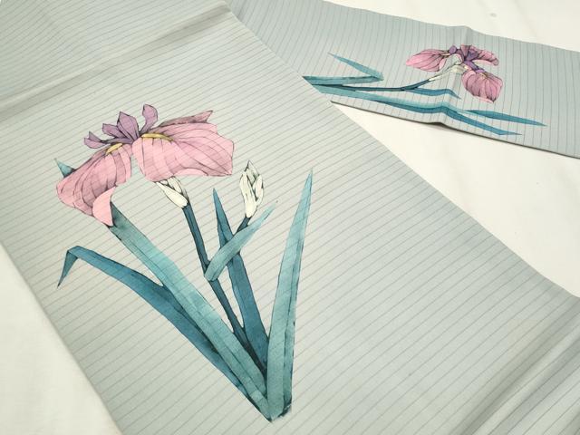 平和屋着物*夏物 絽塩瀬 九寸名古屋帯 ろうけつ染め 杜若 正絹 逸品 CABL2262fb
