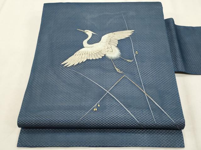 平和屋着物＊夏物 九寸名古屋帯 総刺繍 鷺 金糸 正絹 逸品 CABL2259fb