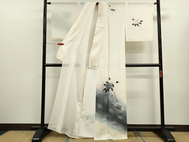 平和屋着物*夏物 訪問着 絽 手描き 枝花文 暈し染め 金銀彩 正絹 逸品 CABK6769ze