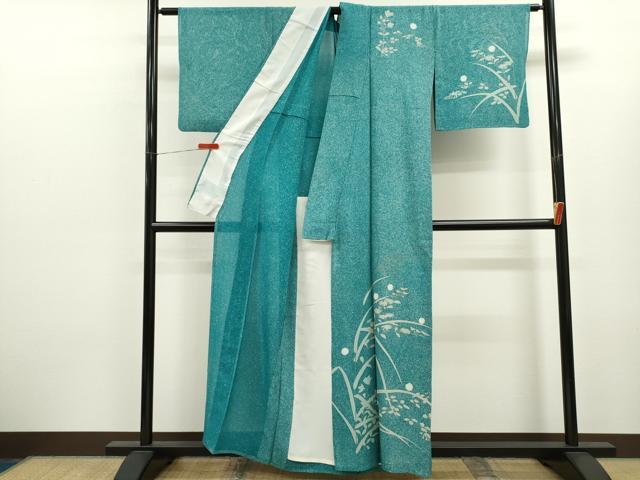 平和屋着物*夏物 訪問着 絽 草花文 たたき染め 銀彩 正絹 逸品 CABK6748ze