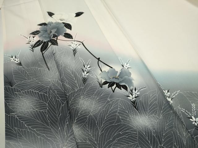 平和屋着物*夏物 訪問着 絽 手描き 枝花文 暈し染め 金銀彩 正絹 逸品 CABK6769ze