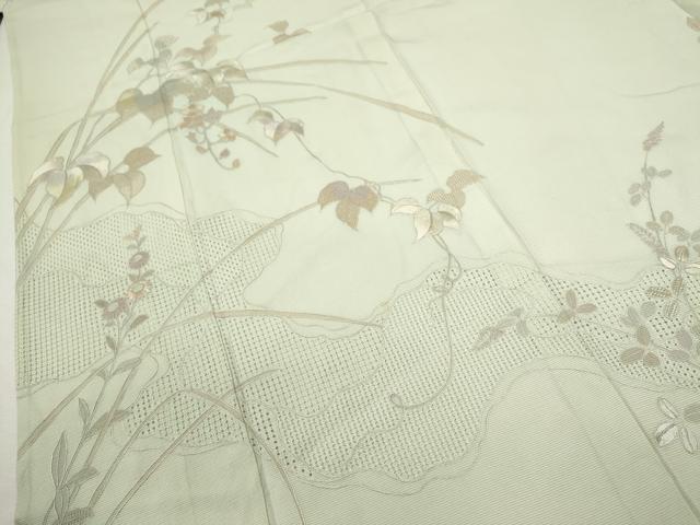 平和屋着物*夏物 中国三大刺繍 スワトウ刺繍 相良刺繍 蘇州刺繍 訪問着 絽 草花文 暈し染め 正絹 逸品 CABK6777ze