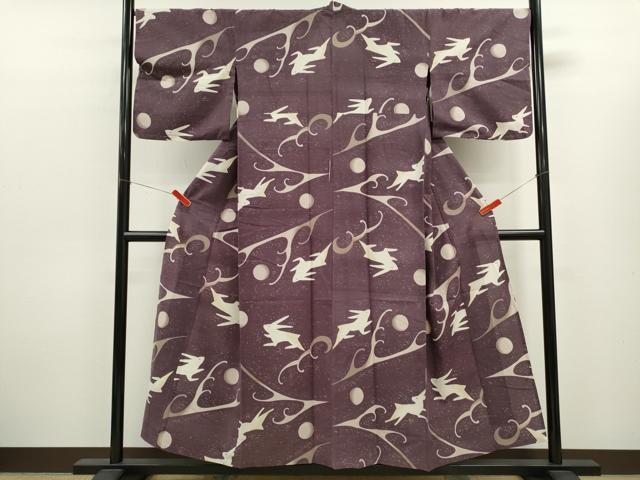 平和屋着物∴夏物 浴衣 兎 月 立波文 綿 逸品 CABK6782ze