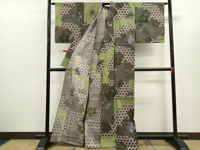 平和屋着物∴夏物 浴衣 雪輪舞桜文 金彩 手縫い 綿 逸品 CABK6786ze