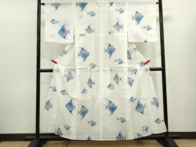 平和屋着物*夏物 小紋 紗 魚 CABK6797ze