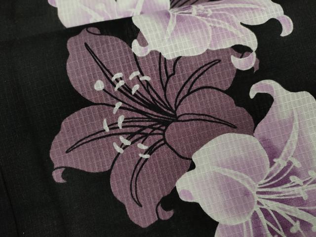 平和屋着物∴夏物 訪問着・浴衣兼用 絵羽浴衣 綿紅梅 百合 黒地 綿 逸品 CABK6799ze