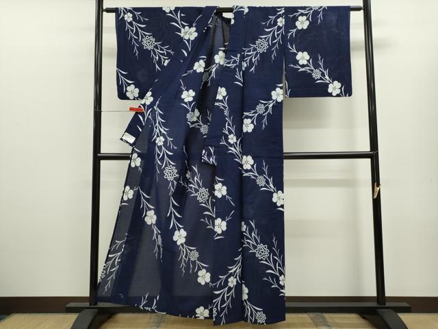 平和屋着物∴夏物 浴衣 綿絽 草花文 日本製 手縫い 綿 逸品 CABL8003ze
