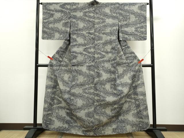 平和屋着物∴夏物 浴衣 注染 流水草花文 手縫い 綿 逸品 CABL8004ze