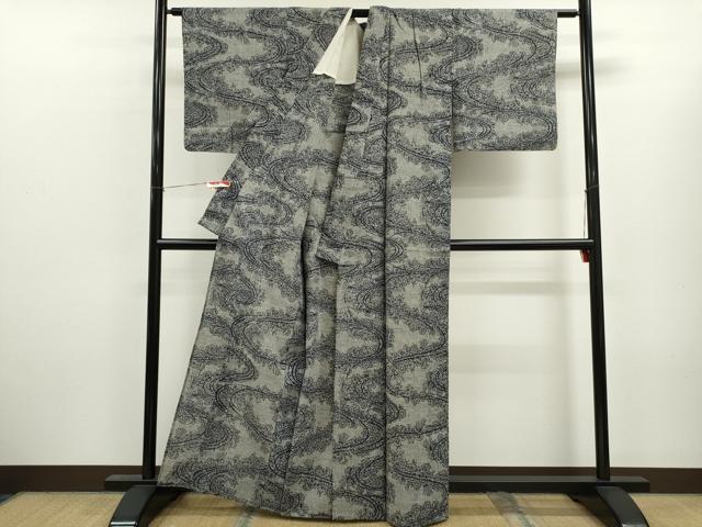 平和屋着物∴夏物 浴衣 注染 流水草花文 手縫い 綿 逸品 CABL8004ze