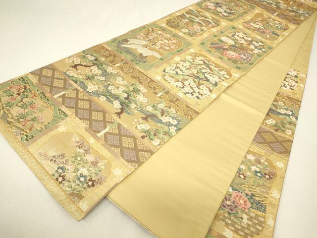 平和屋着物▼六通柄袋帯 格天井春秋文 金糸 正絹 逸品 DABJ1401az