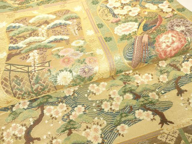 平和屋着物▼六通柄袋帯 格天井春秋文 金糸 正絹 逸品 DABJ1401az