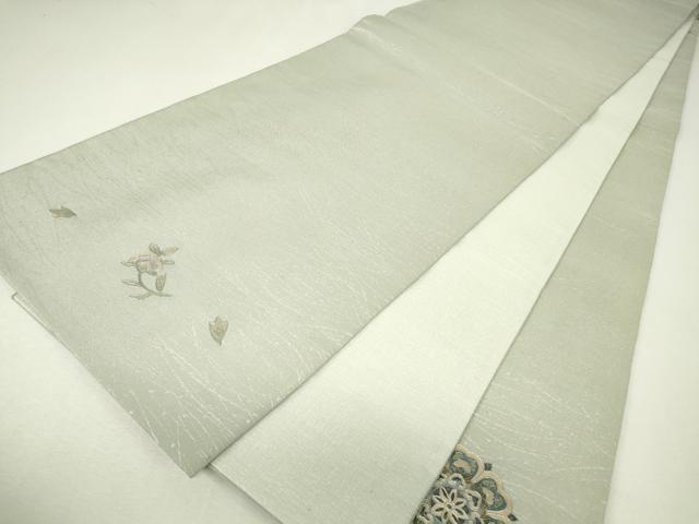 平和屋着物▼中国三大刺繍 スワトウ刺繍 汕頭刺繍 太鼓柄袋帯 正倉院花文 銀彩 正絹 逸品 DABJ1394az