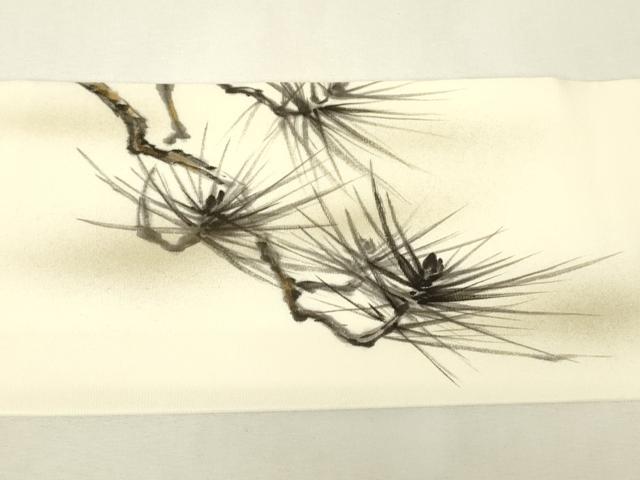 平和屋着物●塩瀬 九寸名古屋帯 作家物 老松文 手描き 金彩 正絹 逸品 DABJ1427az