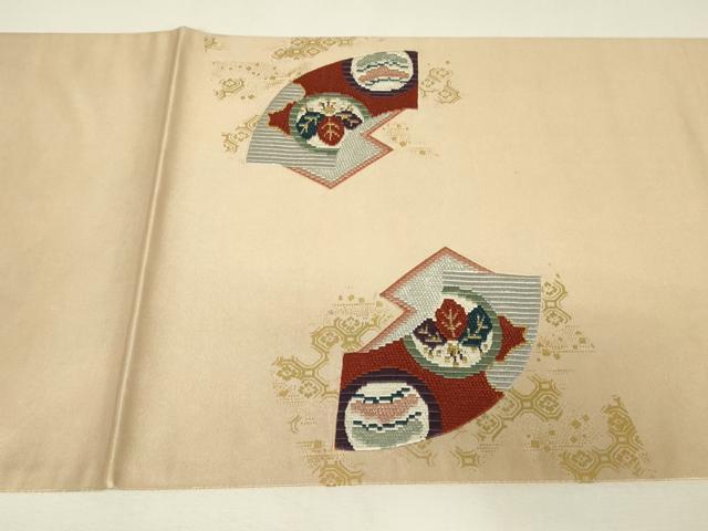 平和屋着物▼絽刺し 区限刺繍 太鼓柄袋帯 地紙飛鶴花文 金糸 引箔 正絹 逸品 DABJ1511az