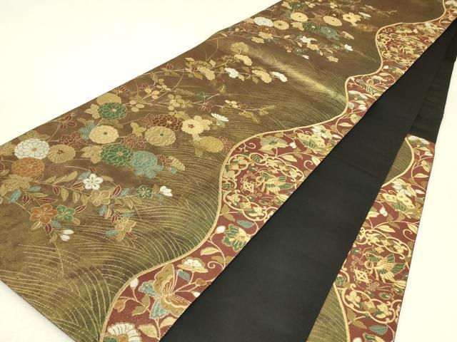 平和屋着物▼六通柄袋帯 鴛鴦花蝶文 金糸 引箔 正絹 逸品 DABJ1555az