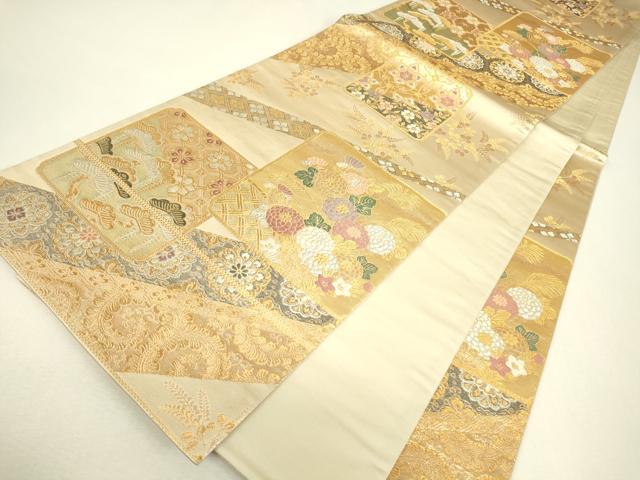 平和屋着物▼六通柄袋帯 蒔絵浪漫 金糸 正絹 逸品 DABJ1558az