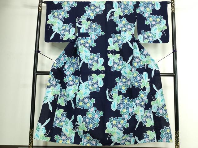 平和屋着物∴夏物 浴衣 注染 手縫い 花束文 リボン 綿 逸品 DABJ4335cd
