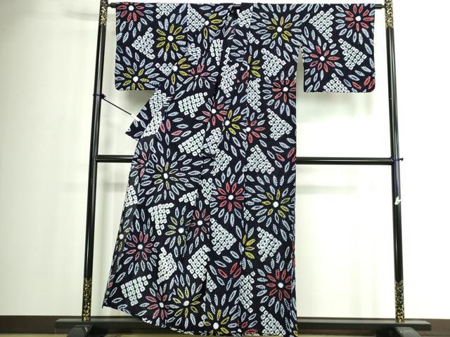 平和屋着物∴夏物 浴衣 有松鳴海絞り 舞花文 綿 逸品 DABJ4325cd
