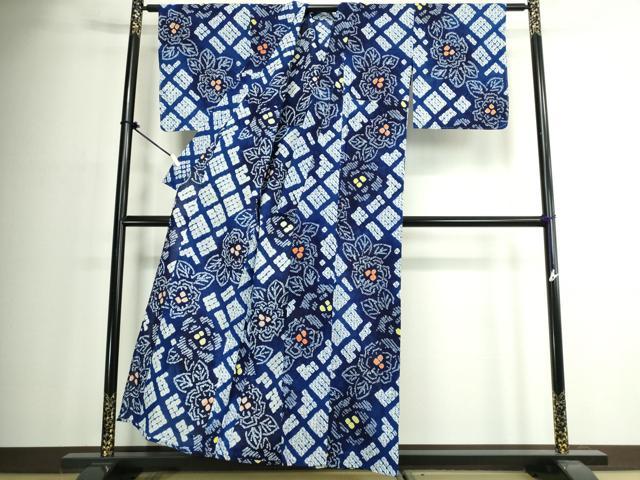 平和屋着物∴夏物 浴衣 有松鳴海絞り 草花文 綿 逸品 未使用 DABJ4342cd