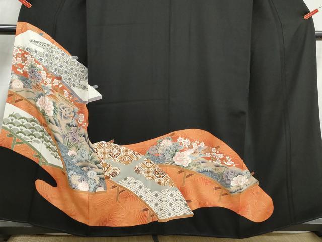 平和屋着物■豪華黒留袖 流水花鳥文 金彩 正絹 逸品 DABJ5191qa