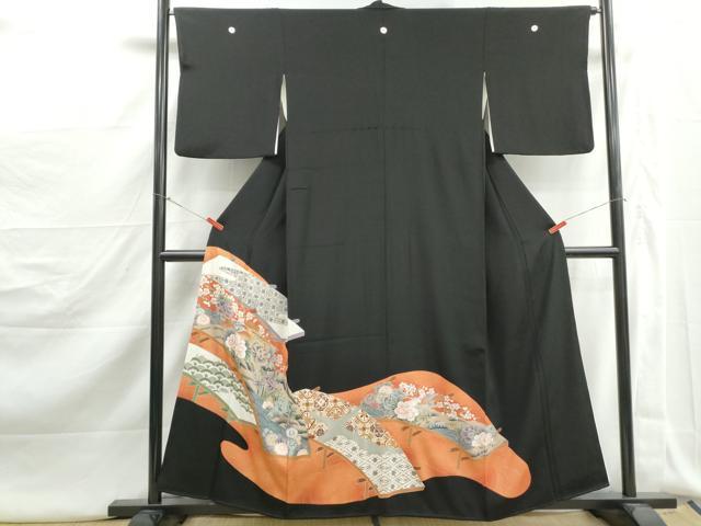 平和屋着物■豪華黒留袖 流水花鳥文 金彩 正絹 逸品 DABJ5191qa