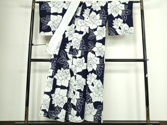 平和屋着物∴夏物 浴衣 注染 手縫い 草花文 薔薇 バラ 逸品 DABJ4285cd