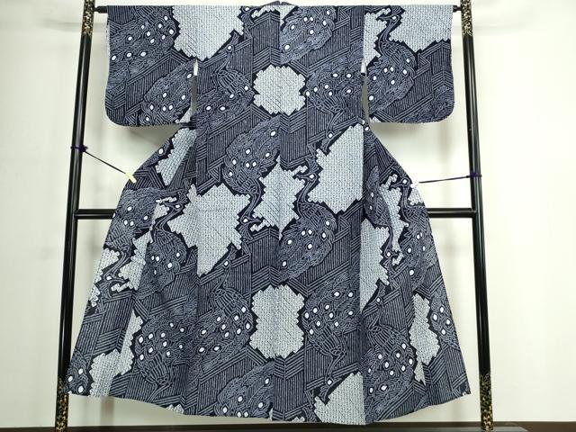平和屋着物∴夏物 浴衣 有松鳴海絞り 孔雀文 綿 逸品 DABJ4301cd