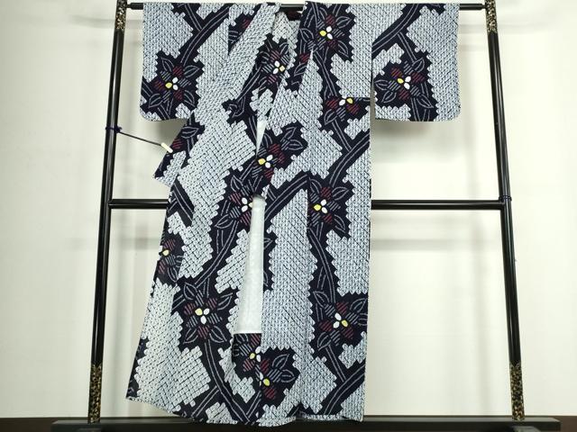平和屋着物∴夏物 浴衣 有松鳴海絞り 枝花文 綿 逸品 DABJ4300cd