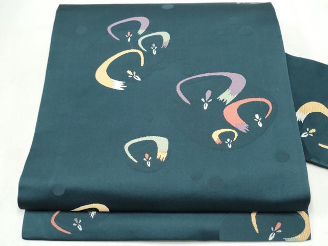 平和屋着物●九寸名古屋帯 鶴のたわむれ 正絹 逸品 CABL5050hy