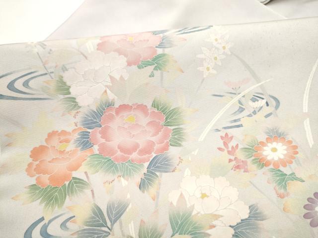 平和屋着物●塩瀬 九寸名古屋帯 友禅 作家物 流水草花文 正絹 逸品 CABL5076hy