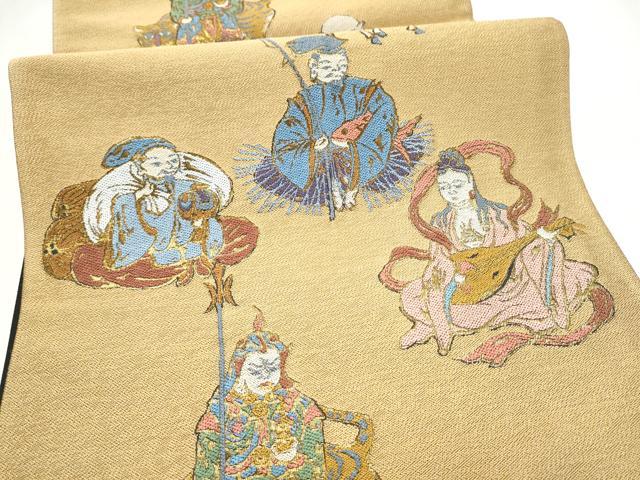 平和屋着物●六通柄袋帯 七福神 金糸 正絹 逸品 CABL5087hy