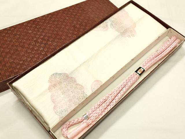 平和屋本店●和装小物 帯締め・帯揚げセット 丸組 雲取り花文 金糸 正絹 逸品 未使用 AABL5262ay