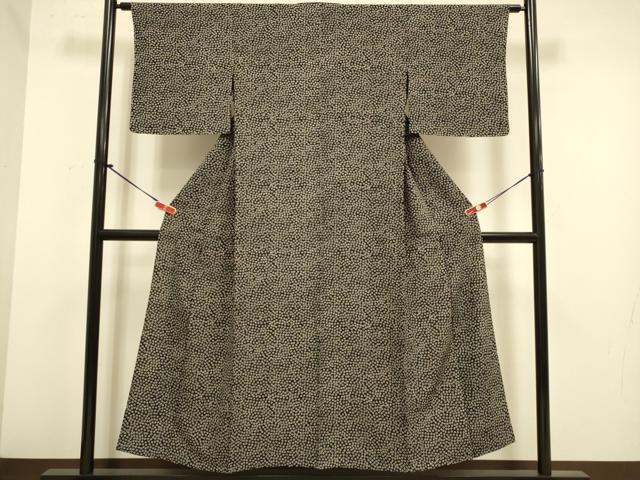 平和屋着物▽上質な小紋 単衣 舞桜文 黒地 正絹 逸品 未使用 DABJ6526du