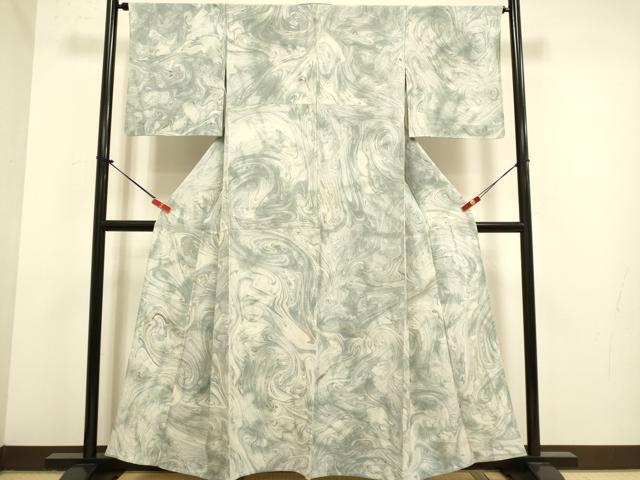 平和屋着物▽上質な小紋 単衣 墨流し文様 正絹 逸品 DABJ6554du