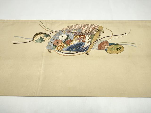平和屋着物●アンティーク 大正ロマン 丸帯 総刺繍 綴れ 貝桶花文 正絹 逸品 CABL5115hy