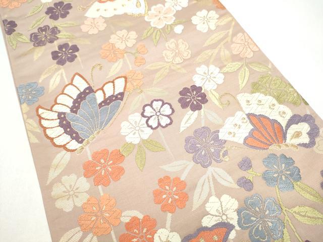 平和屋着物●六通柄袋帯 唐織 花蝶文 金糸 正絹 逸品 CABL5137hy
