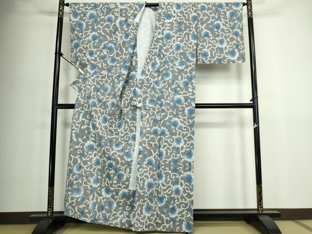 平和屋着物∴夏物 浴衣 注染 手縫い 花唐草文 綿 逸品 DABJ4438cd