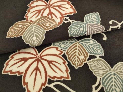 平和屋着物●九寸名古屋帯 型染め 草花文 鬼しぼ縮緬 正絹 逸品 AABL2394pf