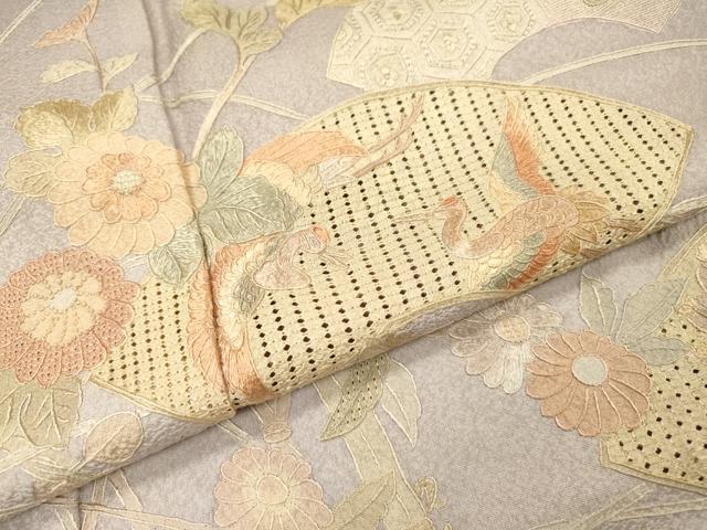 平和屋着物▼中国三大刺繍 スワトウ刺繍 汕頭刺繍 相良刺繍 蘇州刺繍 総刺繍 訪問着 地紙飛鶴花文 暈し染 正絹 逸品 DABI7999fe