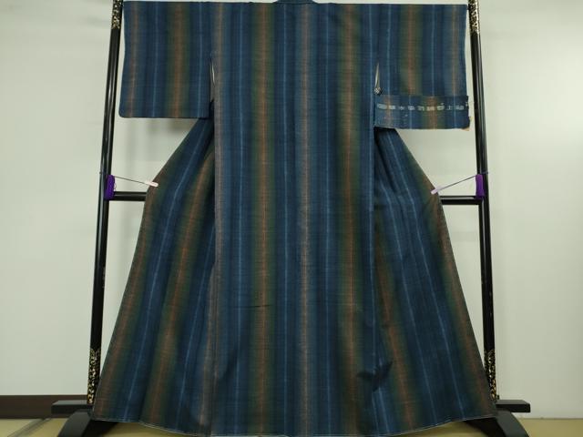 平和屋本店●極上 郡上紬 草木染 上野敏子作 間道 反端付き 逸品 未使用 DZAB0808kh6