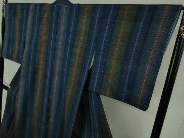 平和屋本店●極上 郡上紬 草木染 上野敏子作 間道 反端付き 逸品 未使用 DZAB0808kh6