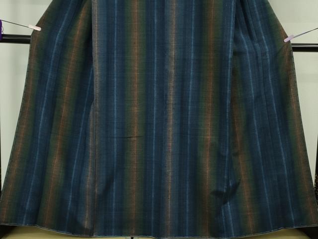 平和屋本店●極上 郡上紬 草木染 上野敏子作 間道 反端付き 逸品 未使用 DZAB0808kh6