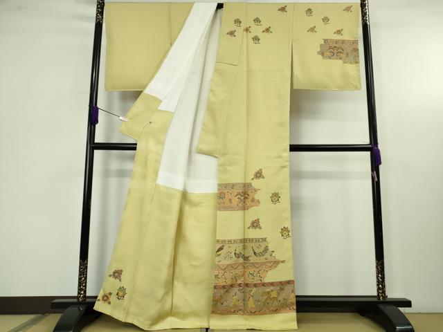 平和屋本店●極上 名門・上野家 上野街子 清染居 訪問着 人物鳥獣花文 淡黄色地 金通し地 逸品 未使用 DZAB4030kh6