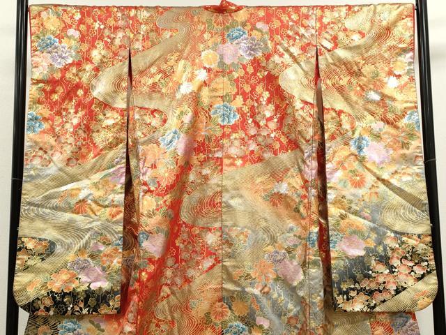 平和屋本店●色打掛 お引きずり 和装 婚礼 結婚式 花嫁 神社挙式 流水草花文 金銀彩 逸品 CABL8052ze