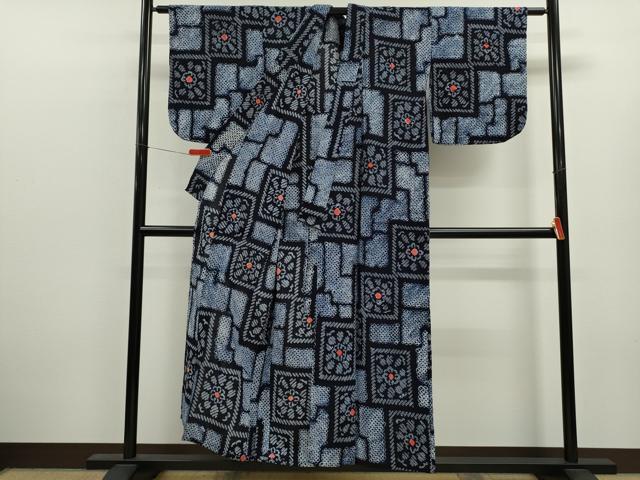 平和屋着物∴夏物 浴衣 有松鳴海絞り 色紙花文 綿 逸品 CABL8032ze