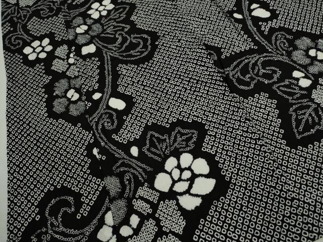 平和屋着物∴夏物 浴衣 有松鳴海絞り 花唐草文 黒地 綿 逸品 CABL8039ze
