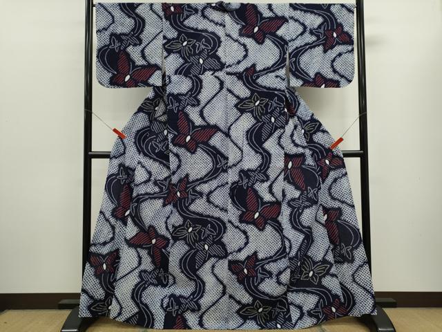 平和屋着物∴夏物 浴衣 有松鳴海絞り 舞蝶文 綿 逸品 CABL8041ze