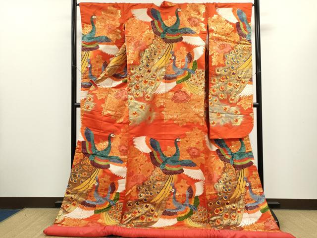 平和屋本店●色打掛 お引きずり 唐織 和装 婚礼 結婚式 花嫁 神社挙式 孔雀 牡丹 金糸 逸品 CABL8053ze
