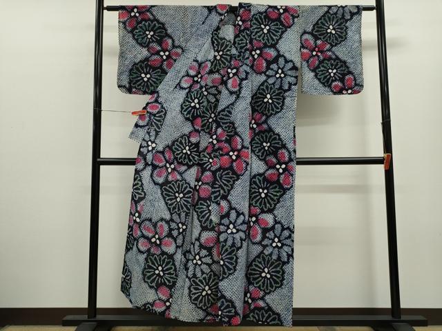 平和屋着物∴夏物 浴衣 有松鳴海絞り 舞花文 綿 逸品 CABL8034ze