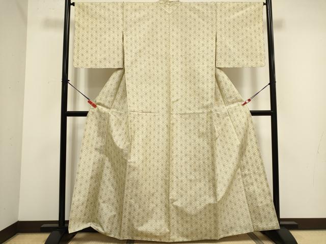 平和屋着物▽上質な紬 単衣 麻の葉文 正絹 逸品 DABJ4473cd